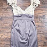 Black Halo  • two tone cocktail dress sheath beige taupe chiffon ruffle sleeves Photo 0