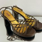 Seventeen Vintage Y2K 90s Brown Ankle Strappy Chunky Block Heel Formal Sandals Photo 0