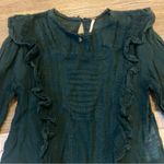 Free People Green Ruffled Flutter Sleeve Blouse with Bib Collar Photo 2