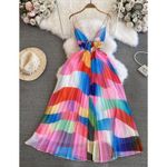 Rainbow Maxi Dress Sleeveless Plisse Party Beach Vacation Colorful size Small Photo 3