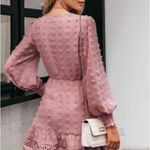Simplee Apparel Simplee Pink Size M Long Sleeve Lace Chiffon Mini Party Dress Swiss Dot Photo 1