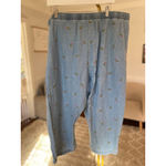 Basic Editions Floral Embroidered Chambray Denim Pants L Cottagecore Boho Lounge Blue Size 2X Photo 2