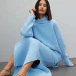 Suboo Sweater Womens Large Blue Isla Oversized Knit Turtleneck Cozy Photo 0