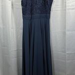 Lulus  Dress Womens Small Navy Blue Lace Bodice Chiffon Maxi Formal Evening Gown Photo 0