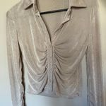 Collared Long Sleeve Ruched Button Down Tan Photo 1