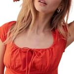 Free People NWOT Women's Small Short Sleeve Natalya Babydoll Midi Dress Orange Photo 2