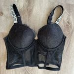 Victoria's Secret Victoria Secret Rhinestone Straps Bustier Top Lace Black 34C Bra Bonbshell Photo 0