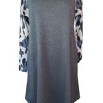 Ces Femme knit dress long sleeve below knee pockets animal print sleeves Sz LAR Photo 0