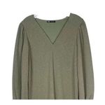 ZARA  Puff Sleeve V-Neck Textured Stretch Mini Career Dress S Olive Green #2983 Photo 3