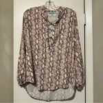 Karlie  SNAKE PRINT V NECK BLOUSE lace up blush long sleeve size M Photo 0