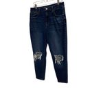 No Boundaries  Distressed Knee High Rise Dark Wash Denim‎ Jeans Size 15 Photo 1