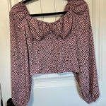 Abound  Pink Spotted‎ Long Sleeve Crop Top Ruched Sweetheart Neckline Size Small Photo 0