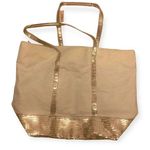 Victoria's Secret  White Canvas Tote Bag Gold Glitter Beach Bag Diaper Bag Laptop Photo 4