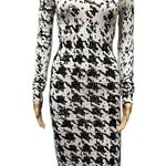 Guess Black and Cream Criss Cross Back Knit Long Sleeve Bodycon Midi Dress Small Photo 4