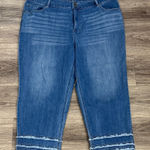 Susan Graver  Blue Cropped Denim Jeans with Lace trim Photo 0