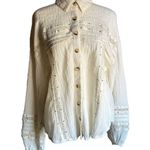 Free People  Summer Stars Cream Gauze Boxy Button Down Blouse  Boho Small Photo 0
