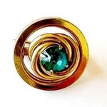 Vintage Signed Coro Circle Brooch Pin Aquamarine Glass Stone 50s Costume Jewelry Gold Photo 0