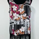 Zac & Rachel Abstract Floral Fringe Tank Top Sz M Women’s Hawaiian Black Size M Photo 0