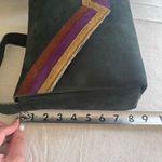 Stylish Green Suede Shoulder Bag with Purple and Gold Accents Photo 6