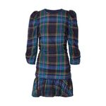 Tanya Taylor Raven Dress Size 18 Plaid Peplum Mini Dress Ruched Long Sleeve Photo 2