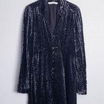 ZARA  Black and Blue Long Sleeve Velvet Mini Dress Photo 0