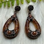 Vintage Brown foiled copper tone Teardrop Earrings Photo 2