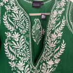 Madison Mathews NWOT Dress XS Kelly Green Embroidered Shift Cotton Kurti Slits Photo 4