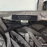 AllSaints Aisha Leather Fringe metallic mini Skirt Size 4 Silver Photo 7