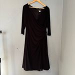 La Femme 30069 A-Line Knee-Length Black Ruched V Neck Dress Size 14 Party Event Photo 2