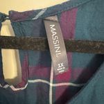 Massini  Blouse Sleeveless Teal Plaid V-Neck Photo 1