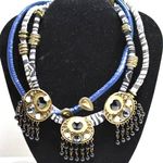 Steve Madden Vintage Boho Statement layered Blue Rhinestone Gold Tone Necklace Photo 0