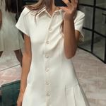 ZARA  mini dress pleated skirt collar button up ivory casual classic old money Photo 18
