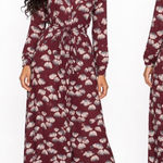 Women's Myra Bag Long Sleeve Dress L Burgundy Beige Butterfly Print Size L Photo 0