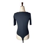 Good American  Bodysuit Women Small Black Ribbed Knit Square Neck Thong Gothic‎ Photo 2