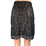 For Love & Lemons Black Nude Lace Crochet Pompom Mini Straight Pencil Skirt M Photo 2