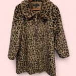 Ultimate soft furry faux leopard wide collar silky lined jacket pockets Tan Size L Photo 2