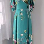 Minh Phuong Teal Floral Print Sweetheart Neckline Half Sleeve Maxi Dress Blue Photo 0