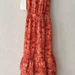 Outerknown  Pink Orange Ruffle Tier High Neck Split Strap Maxi Dress Floral Sz 2 Photo 0