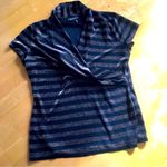 DKNY Striped, Sparkly, Short-Sleeve Dressy Blouse, Black, Bronze, Size XL Photo 1
