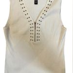Cable & Gauge Cream Ribbed Tank Top V-Neck Grommet Zip Sleeveless Top Size XL Photo 0