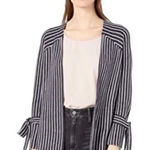 Nic+Zoe  Striped Cardigan Medium EUC Navy White Open Front Coastal Preppy Photo 0