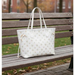 Skull Print White Tote Bag Gold Tone Hardware Cinch Sides Photo 5