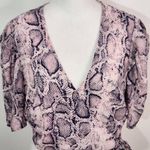 AQUA  Pink Snakeskin Cropped Wrap Blouse Size Medium NWT Snakeskin Top Photo 3
