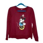Minnie Mouse Maroon Long Round Crew Neck Graphic Knit Sweatshirt Size M Photo 0