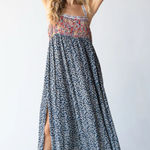 Natural Life  Patti Dainty Floral Side Slit Sleeveless Maxi Dress Size L Blue Red Photo 0