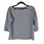 Lands' End Womens Top 3/4 Sleeve Boat Neck Striped Navy Blue White XSP Photo 0