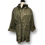Antonio Melani Olive Green Erin Trench Coat Hooded Gold Zip Utility Outside XL Photo 3
