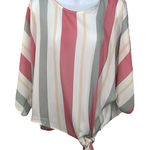 Hyped Unicorn  Cropped Doleman sleeve stripped multicolored semi sheer top SMALL Photo 0