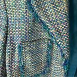Revue Boucle Fringed Silk Tweed Womens Blazer Preppy Size 6 Turquoise Office Y2K Blue Photo 3