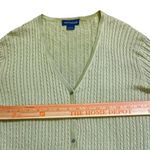 Ann Taylor Vtg 90s 100% Silk Cable Knit V-Neck Cardigan Sweater - Light Green Photo 2